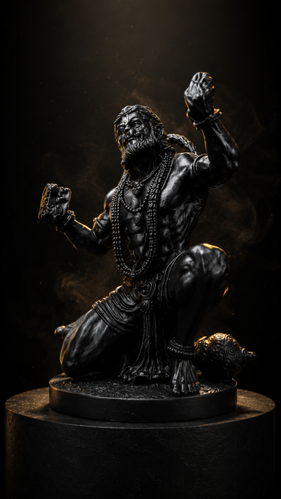 Bajrangbali Hanuman Ji Idol – Black Matte Finish | Premium Resin Murti for Car Dashboard, Home Temple & Office Desk (4.5 Inch)
