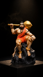 Lord Hanuman Ji Idol Sitting on Rock with Gada | Premium Resin Bajrang Bali Murti for Home Temple, Car Dashboard & Office Desk | Spiritual Decorative Showpiece (19 cm)